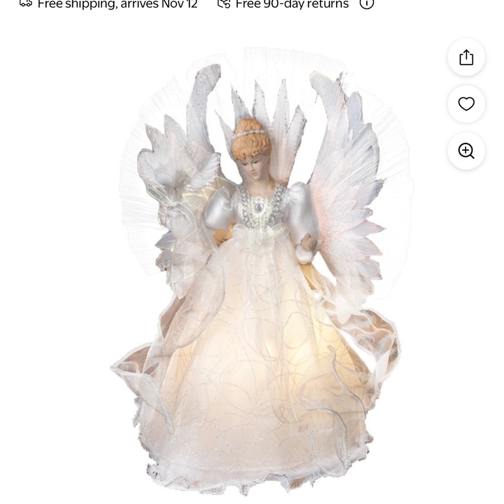 Kurt Adler Illuminated Angel Treetop with White and Cream Accents
